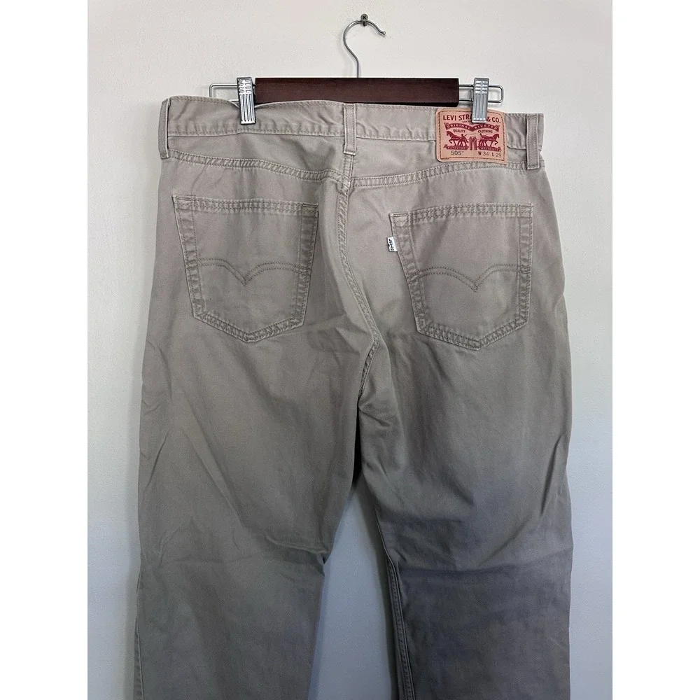 Levis Mens 505 Jeans Size 34x29 Khaki Straight Casual Denim Stretch Classic Tan